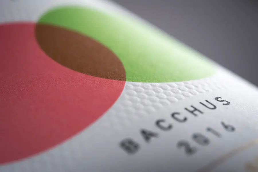 Detail of the dotted print texture on a Flint Vineyard label