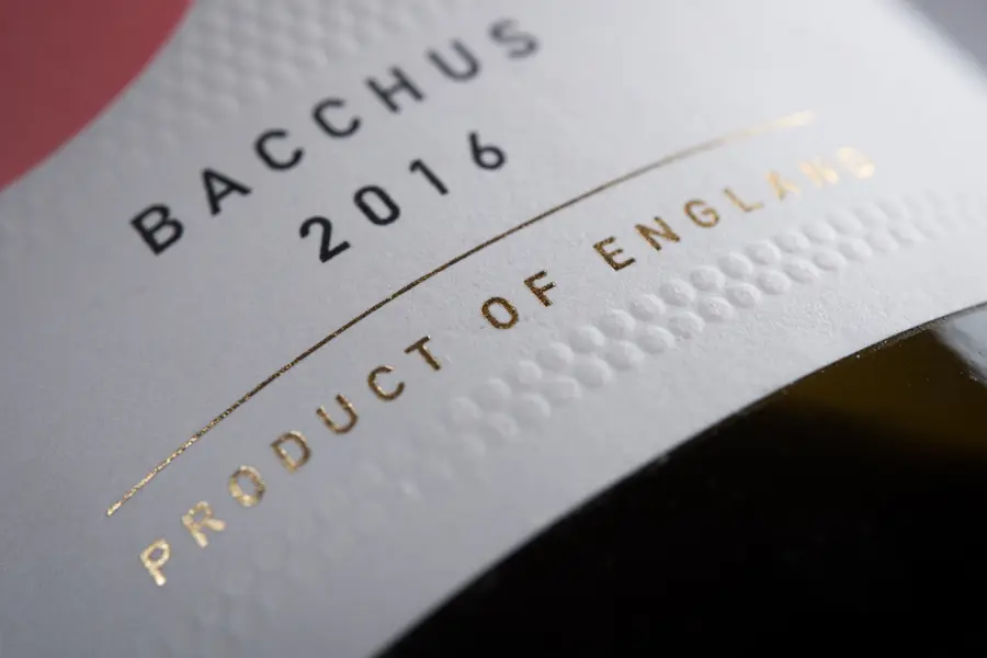 Close-up of a Flint Vineyard wine label with hot-foil print finish