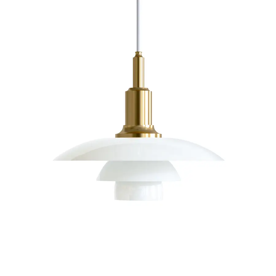 Louis Poulsen pendant lamp with opal shade and brass body — photoreal 3D visualisation